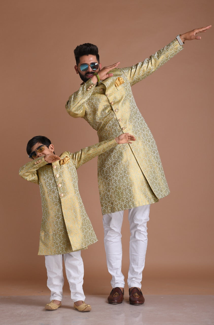 Handmade KimKhab Vibrant Green Golden Sherwani