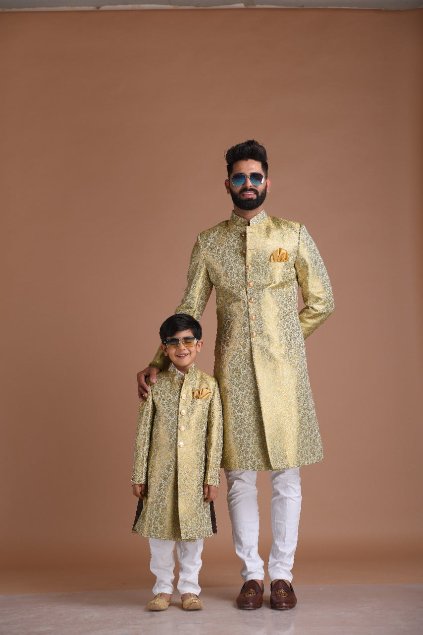 Handmade KimKhab Vibrant Green Golden Sherwani