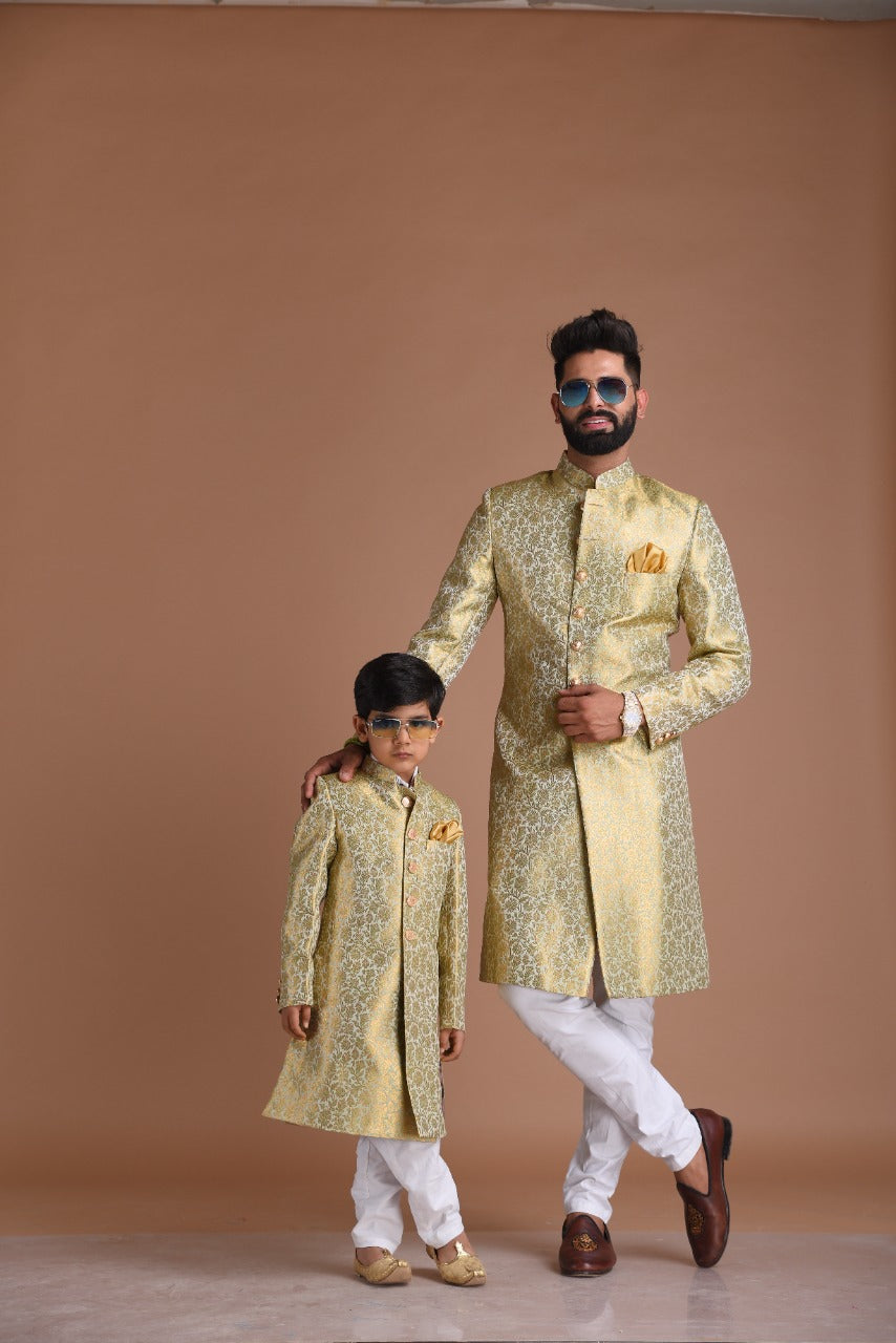 Handmade KimKhab Vibrant Green Golden Sherwani