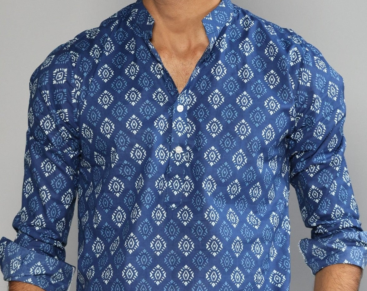 Sanganeri Damask Print Navy Blue Kurta Pyjama Set
