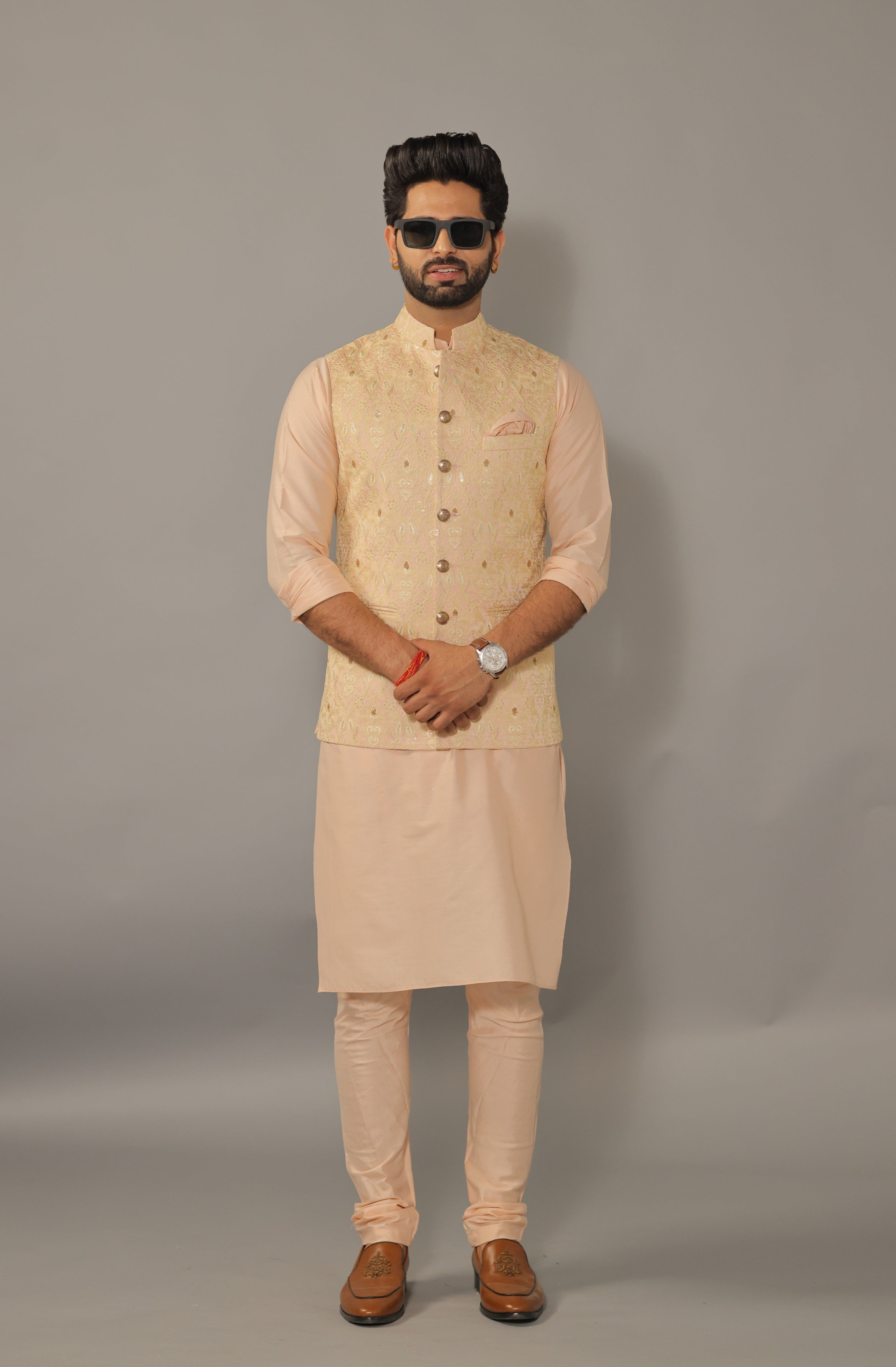 Buy Maroon & Peach 2-Piece Ethnic Suit for Men by SOJANYA Online | Ajio.com