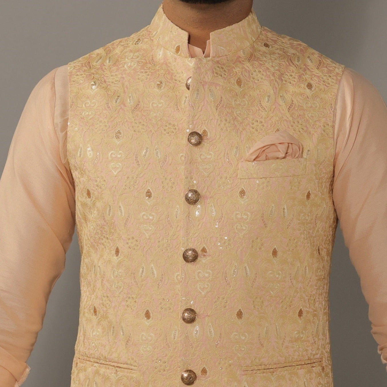 METTLE Cream Cotton Linen Regular Fit Nehru Jacket