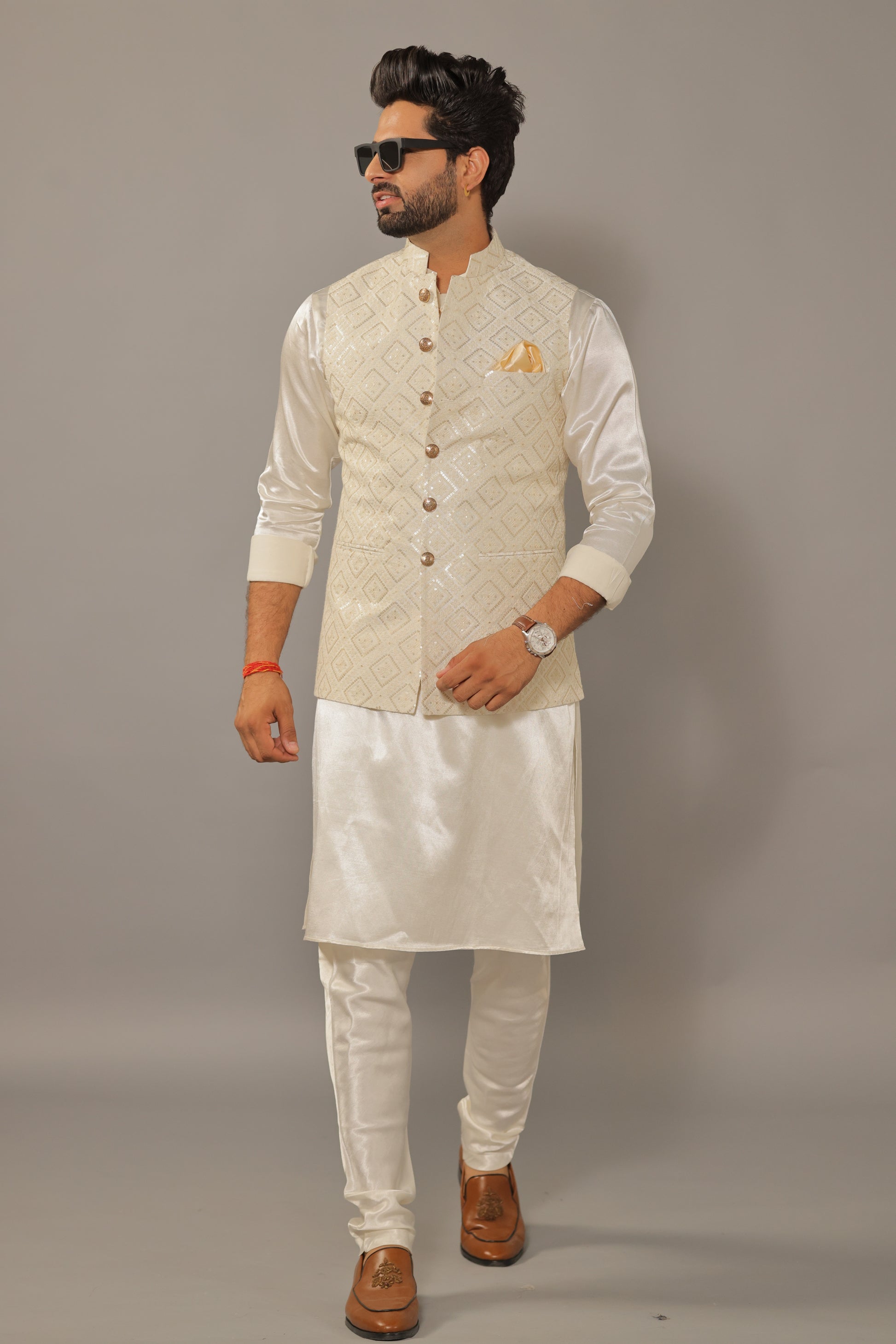 New Type White Kurta Pajama With Koti Wedding Special White Jacket