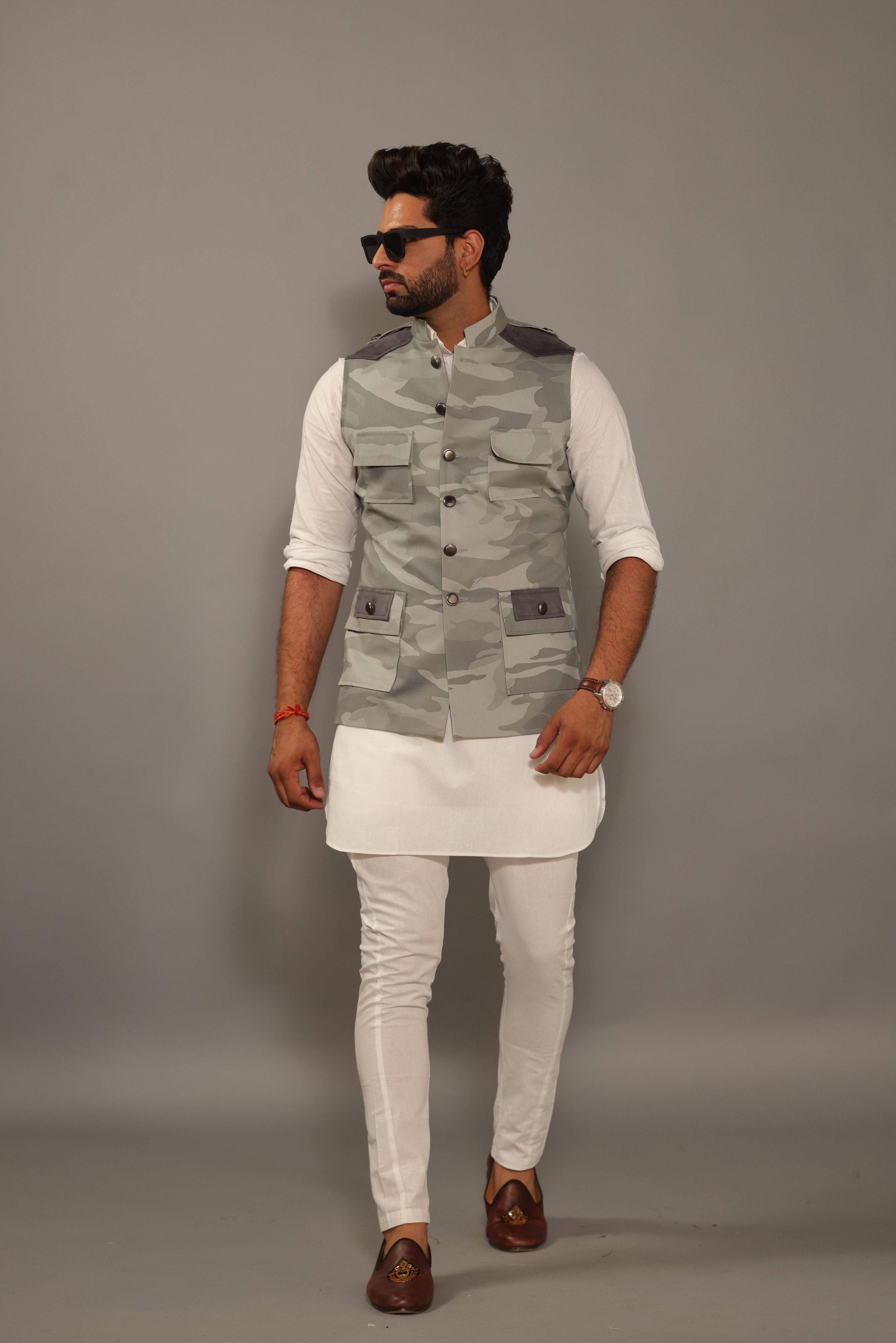 White Art Silk Jacket Style Sherwani 264727