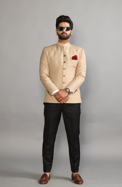 Khaki Jodhpuri Blazer with Black Trouser | Perfect for Wedding and Casual wear |