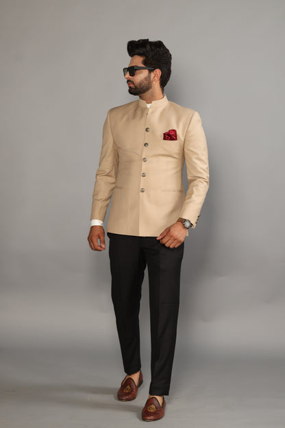 Khaki Jodhpuri Blazer with Black Trouser | Perfect for Wedding and Casual wear |