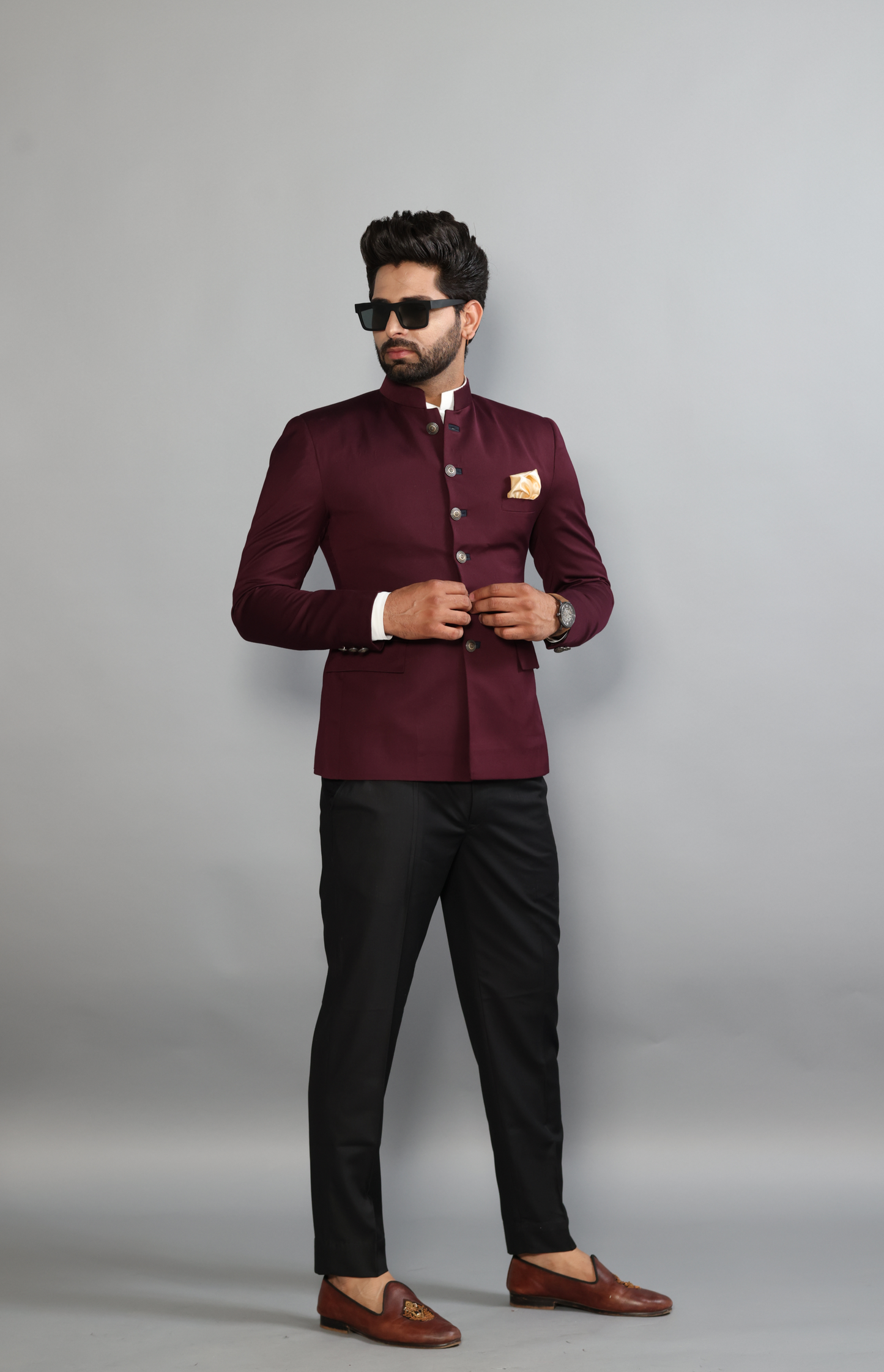 Exclusive Wine Jodhpuri Bandhgala with Black Trouser| Terry Rayon | Perfect for Cocktail party , Funtional wear, Festive  wear|