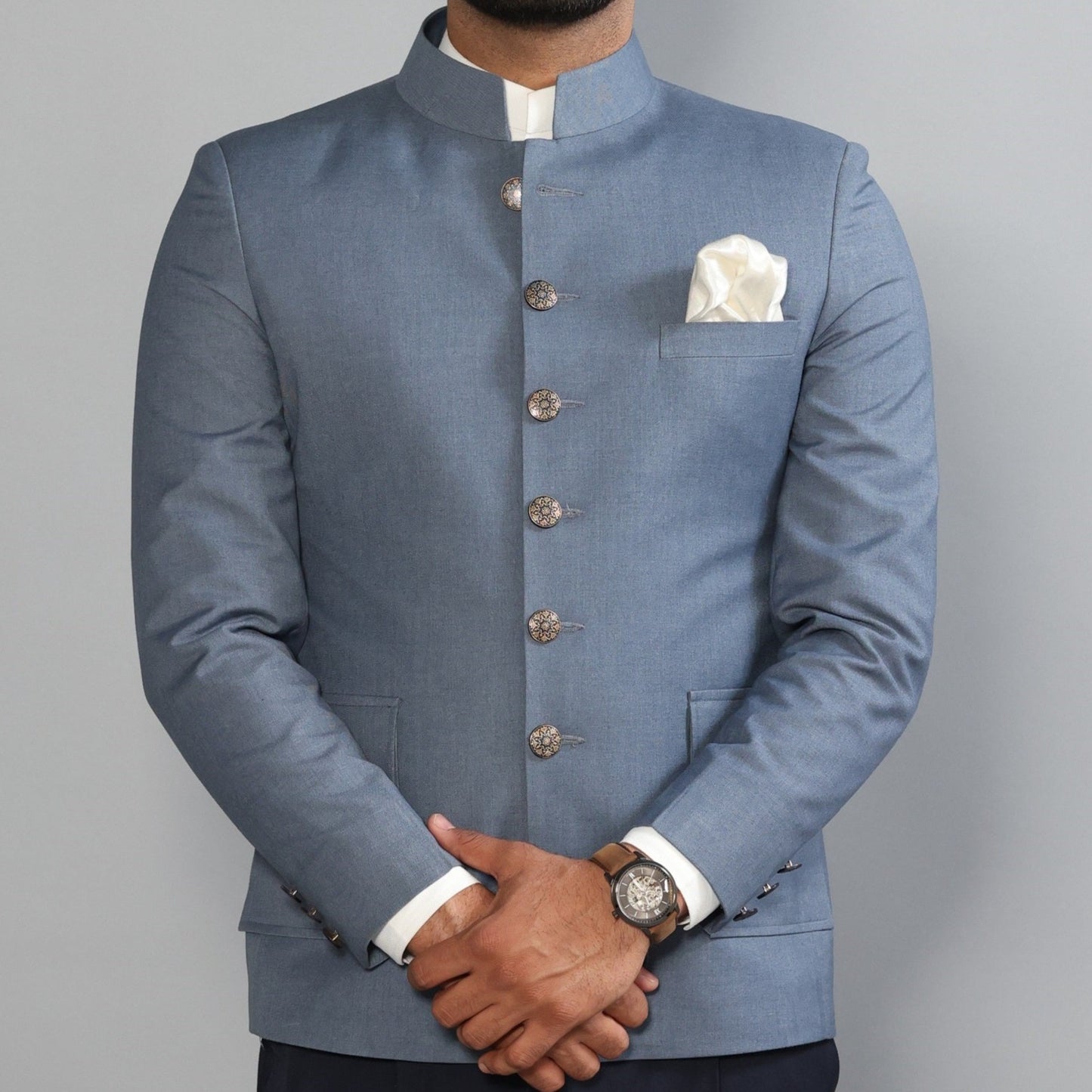 Denim Grey Jodhpuri Blazer with  Black Trouser| Perfect for Wedding and Casual wear|