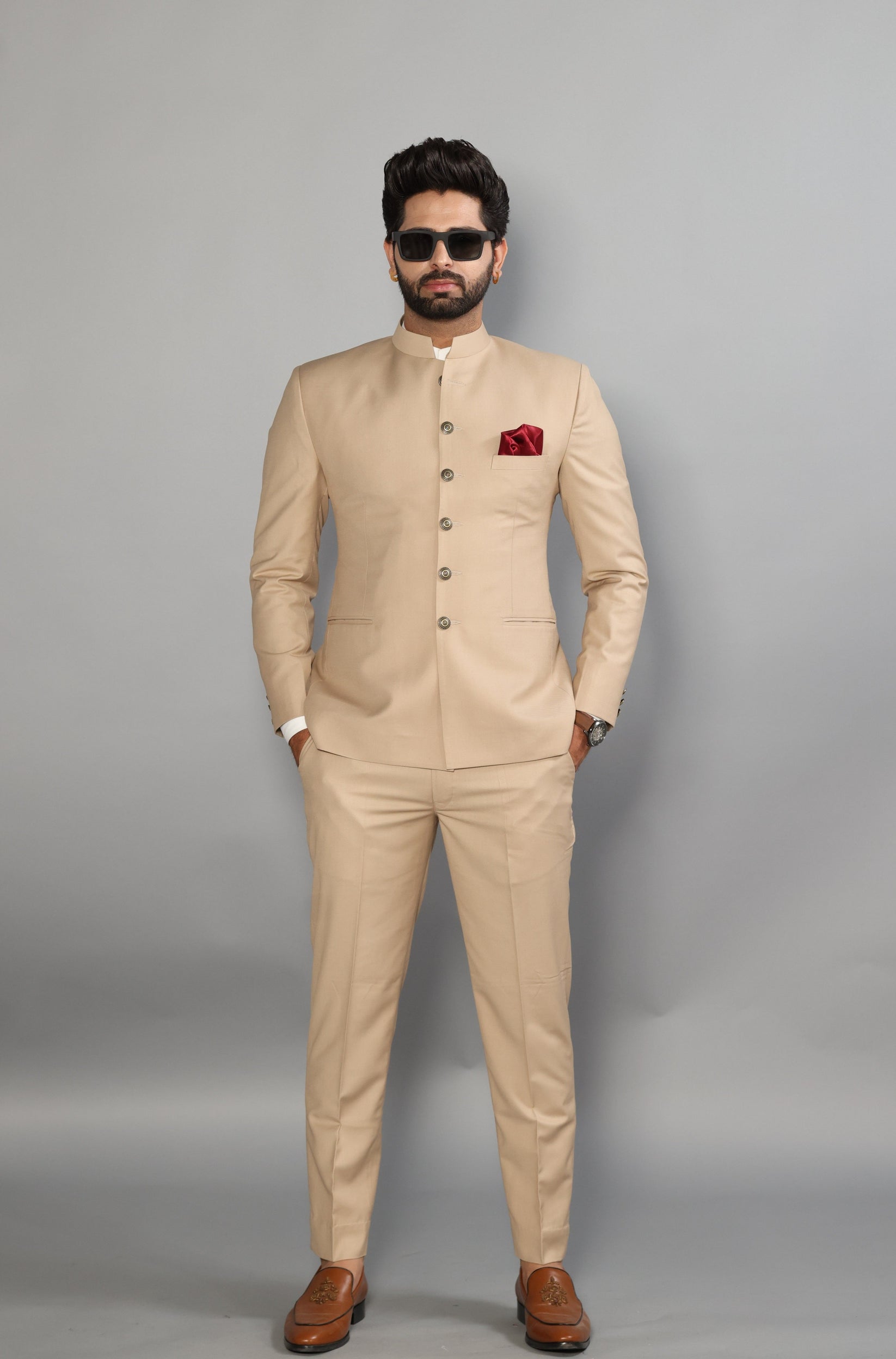 Rajanyas Traditional Khaki Jodhpuri Suit| Perfect for Wedding and Fest