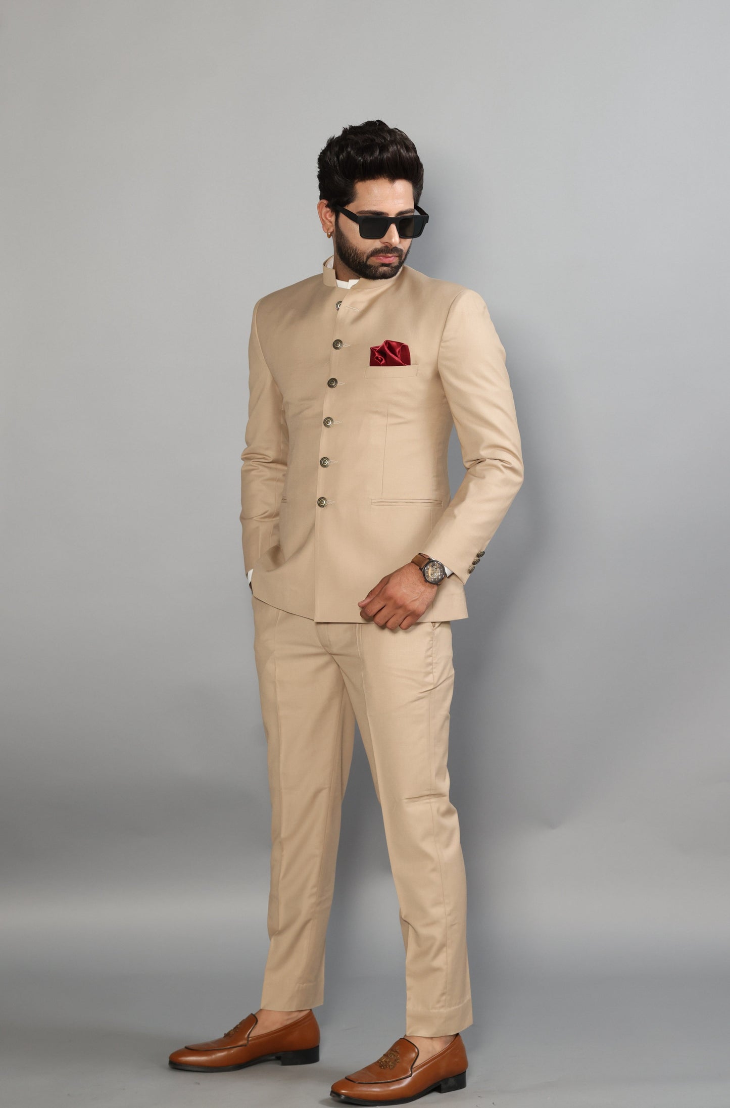 Rajanyas Traditional Khaki Jodhpuri Suit| Perfect for Wedding and Festive wear|
