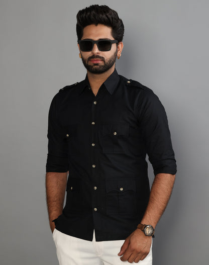 Black Color Turkish Linen Hunting Shirt