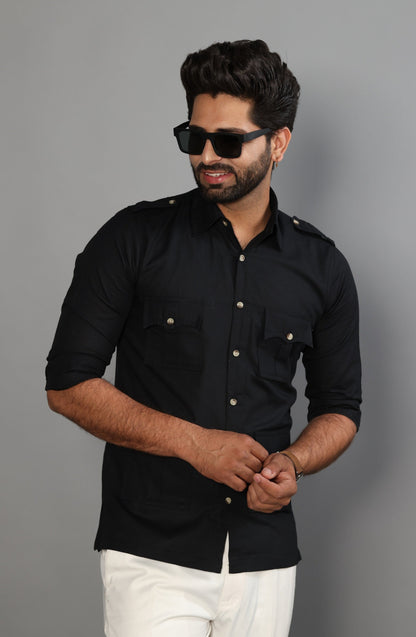 Black Color Turkish Linen Hunting Shirt