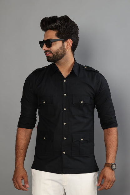 Black Color Turkish Linen Hunting Shirt