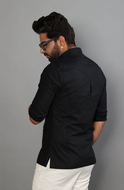 Black Color Turkish Linen Hunting Shirt