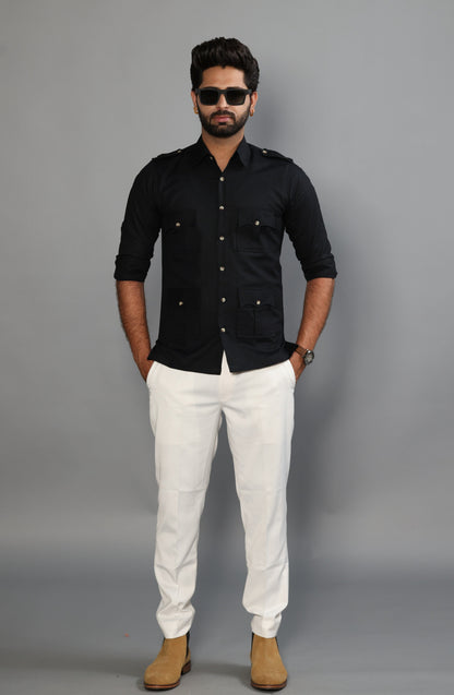 Black Color Turkish Linen Hunting Shirt