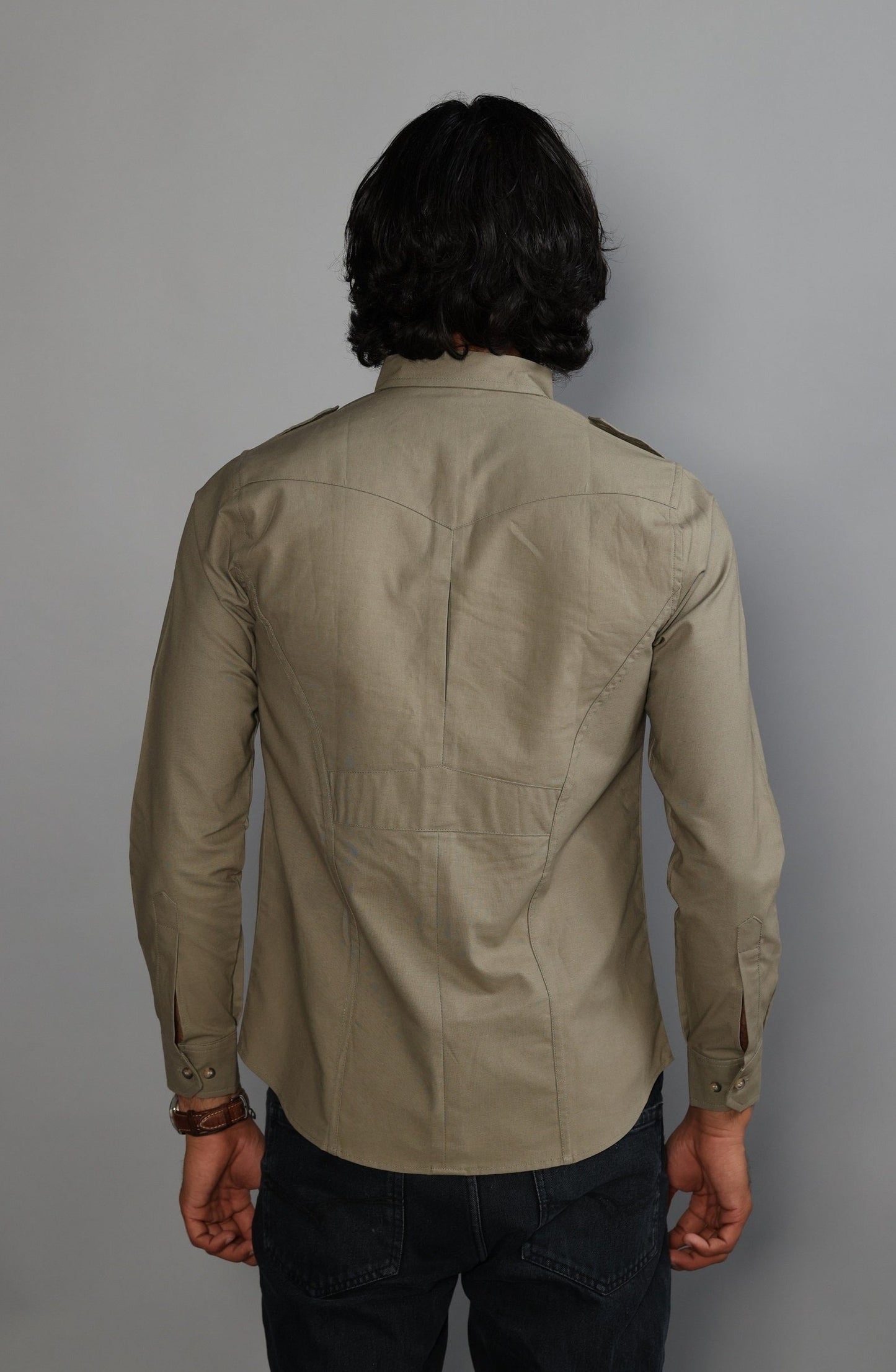 Moss Green Color Cotton Hunting Shirt