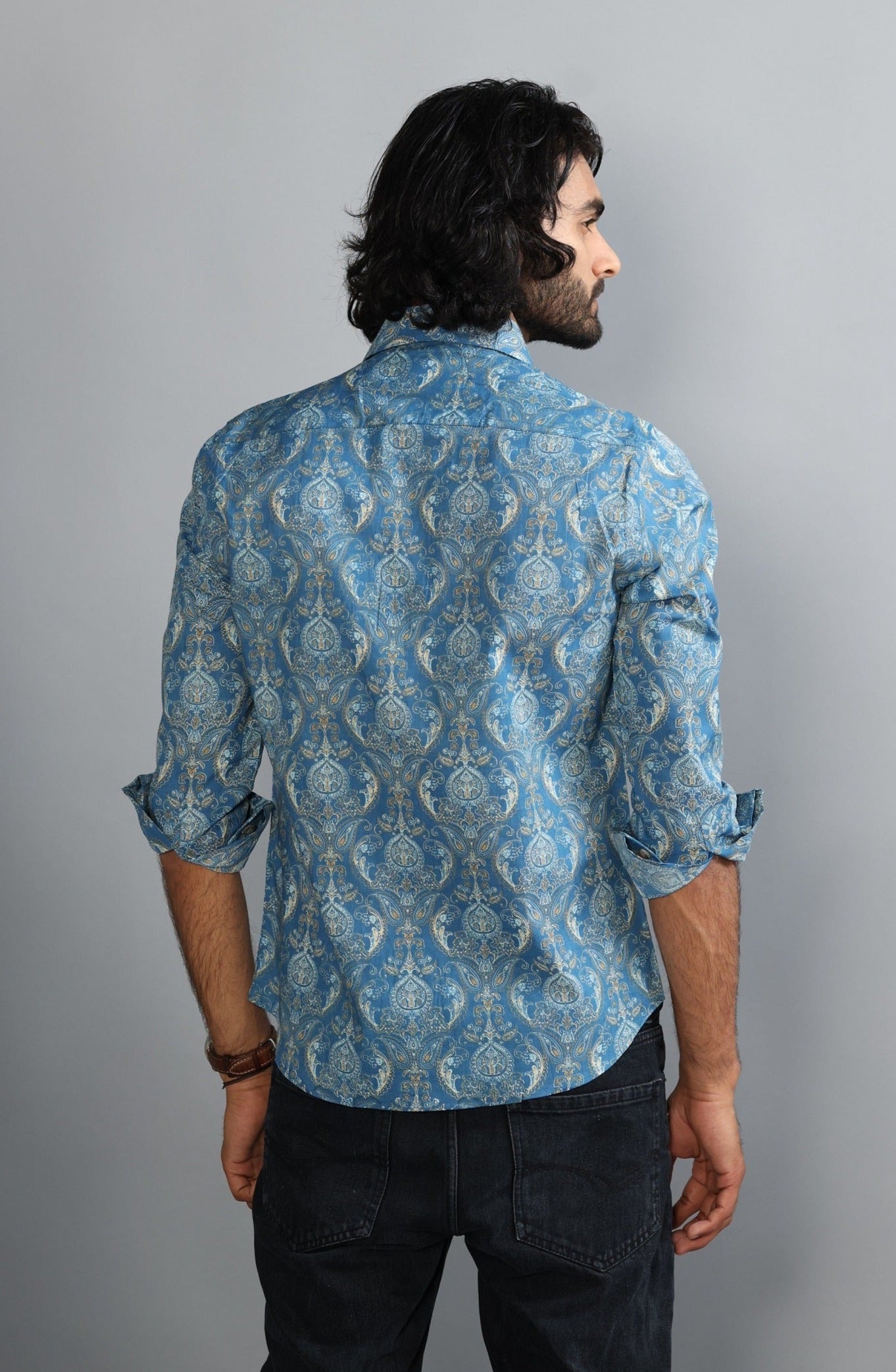 Sanganeri Printed Steel Blue Color Shirt