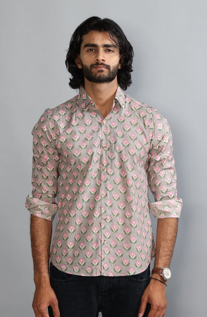 Thunder Grey Sanganeri Booti Print Shirt