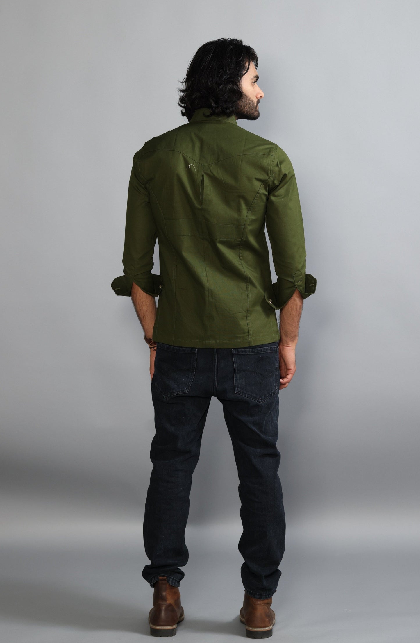 Battle Green Color Cotton Hunting Shirt