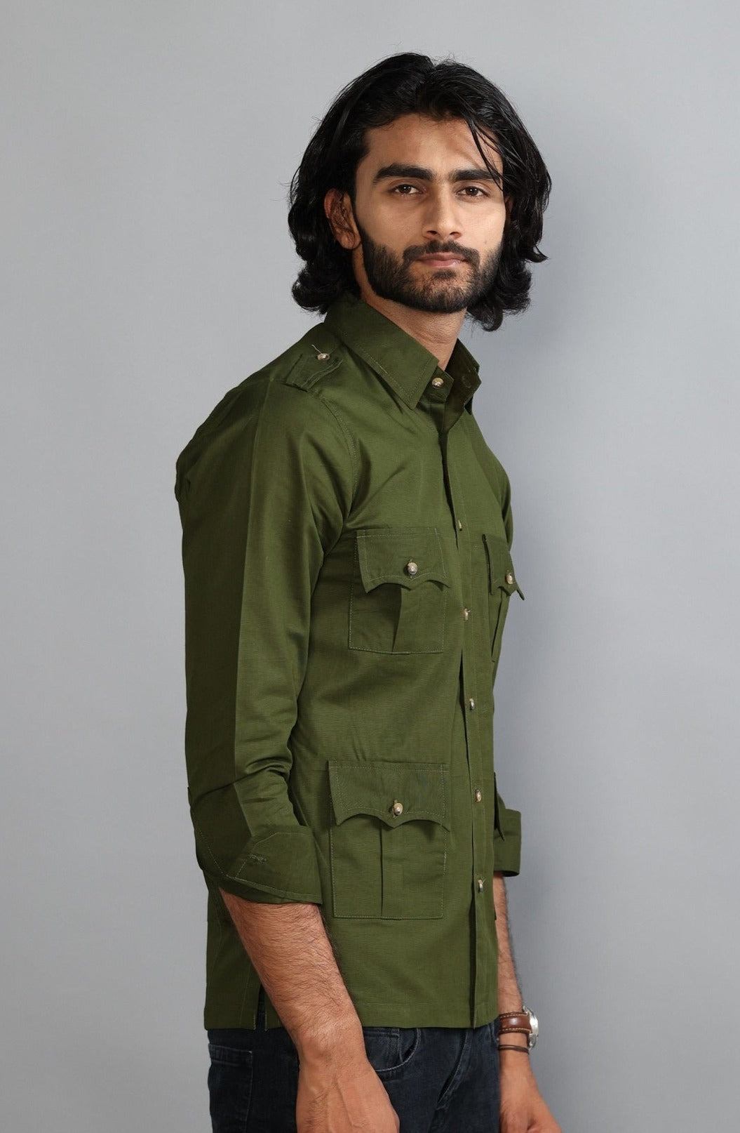 Battle Green Turkish Linen Hunting Shirt