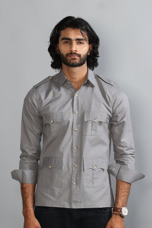 Fossil Grey Color Cotton Hunting Shirt