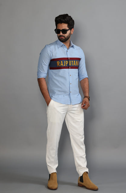 Navy Stripe Sky Blue Rajputana Shirt