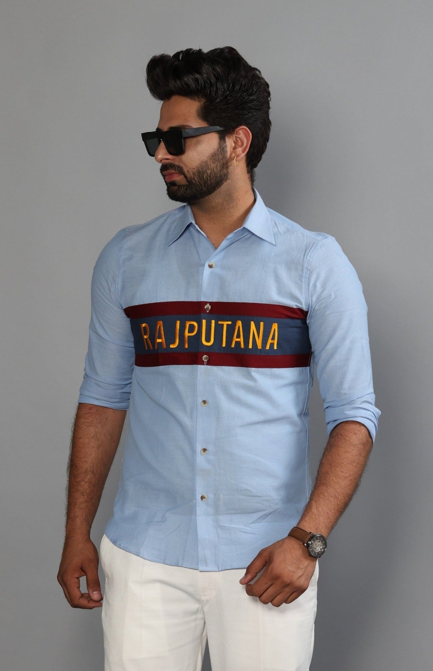 Navy Stripe Sky Blue Rajputana Shirt