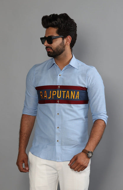 Navy Stripe Sky Blue Rajputana Shirt
