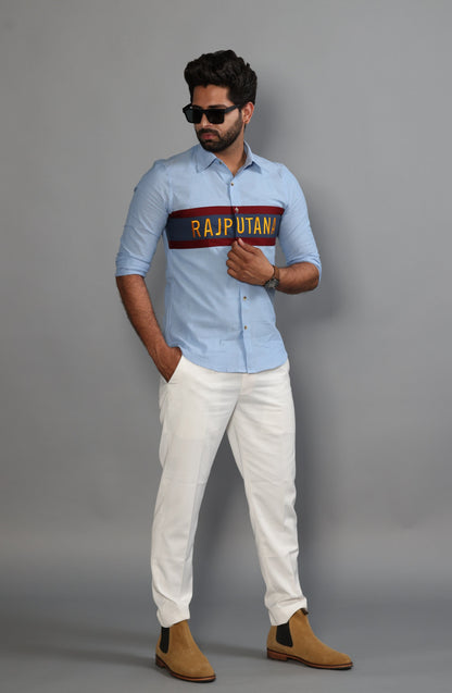 Navy Stripe Sky Blue Rajputana Shirt