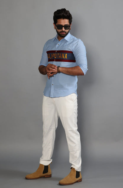 Navy Stripe Sky Blue Rajputana Shirt