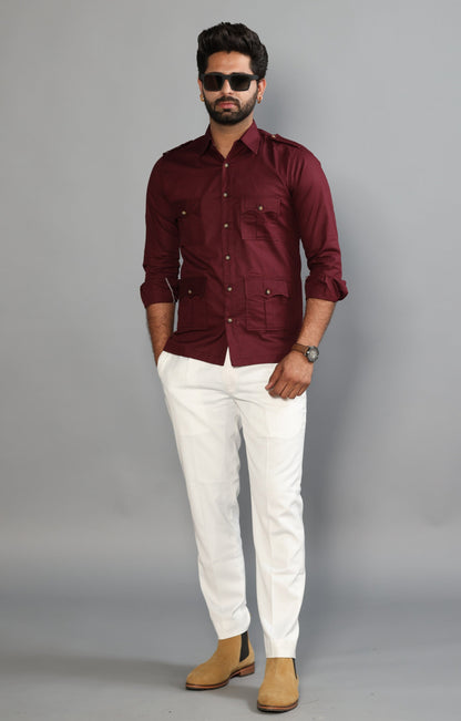 Maroon Turkish Linen Hunting Shirt