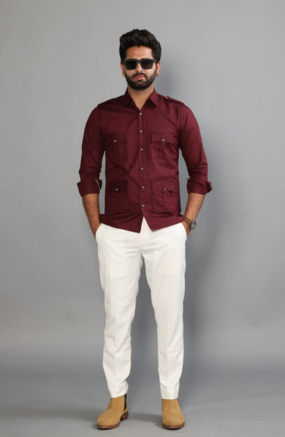 Maroon Turkish Linen Hunting Shirt