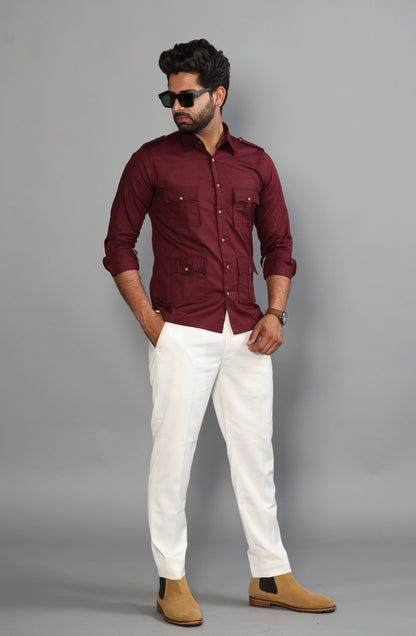 Maroon Turkish Linen Hunting Shirt