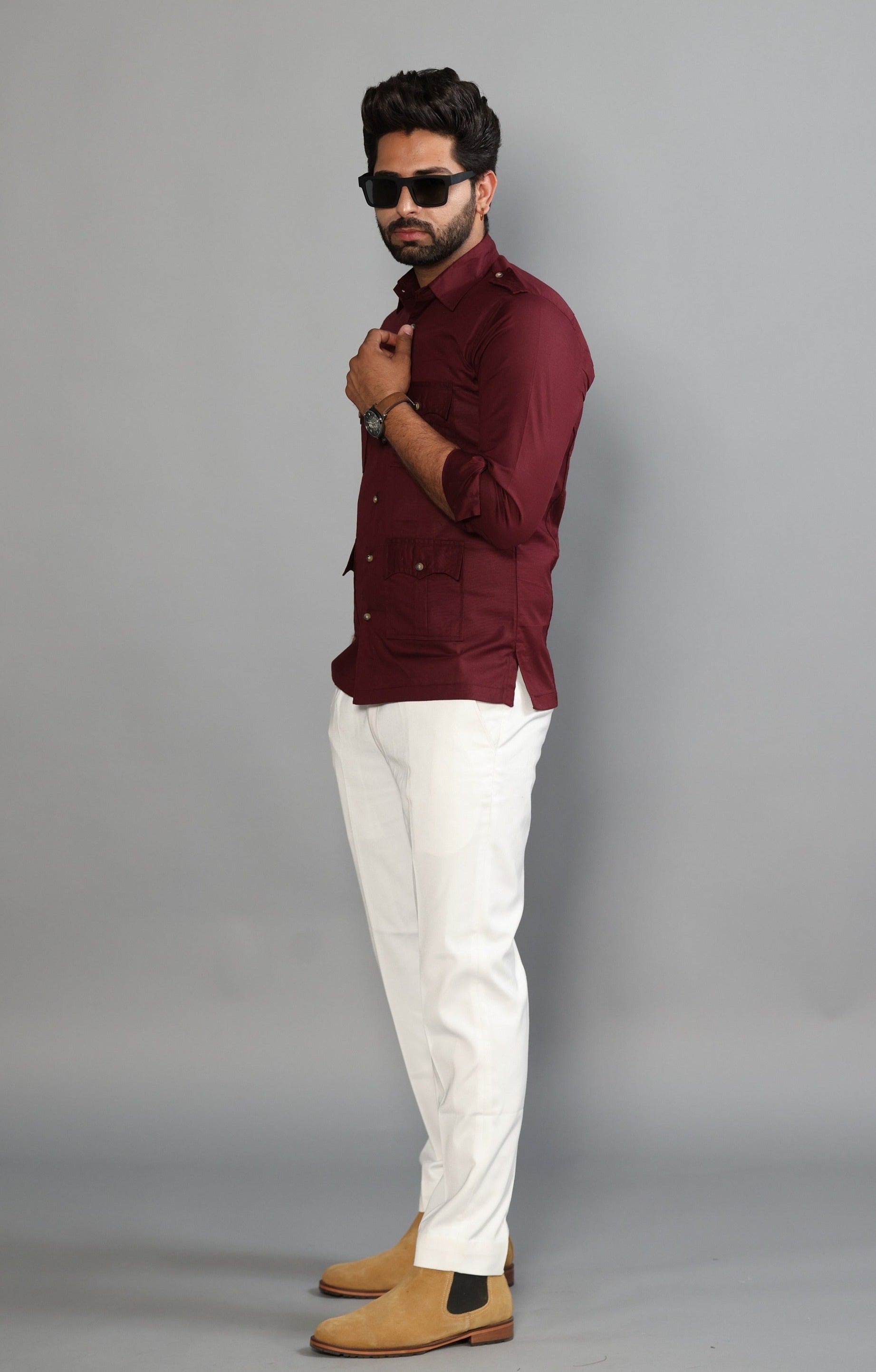 VASTRAMAY Men's Maroon Cotton Blend Twill Nehru Jacket – vastramay