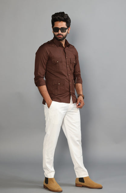 Coffee Brown Turkish Linen Hunting Shirt