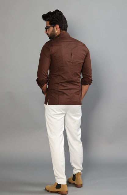 Coffee Brown Turkish Linen Hunting Shirt