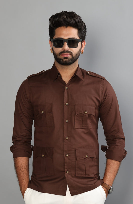 Coffee Brown Color Cotton Hunting Shirt