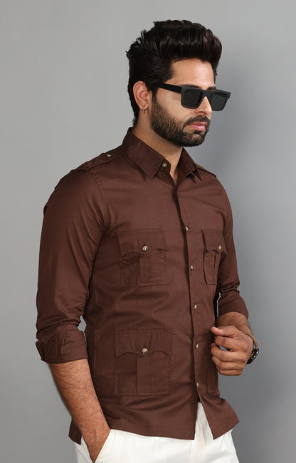 Coffee Brown Turkish Linen Hunting Shirt