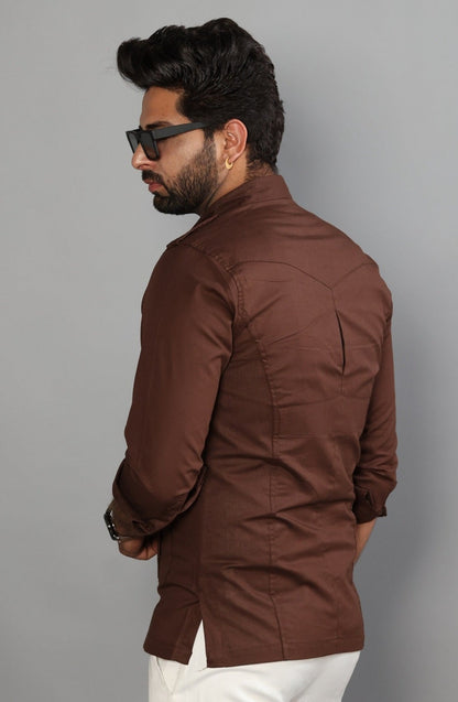 Coffee Brown Turkish Linen Hunting Shirt