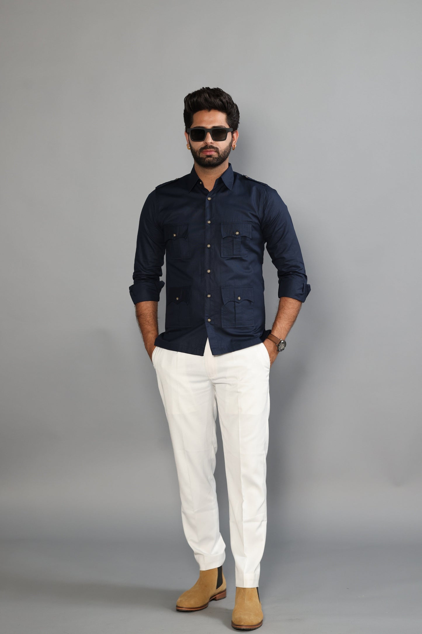 Navy Blue Color Cotton Hunting Shirt