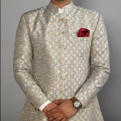 Handmade Banarasi Brocade Sherwani Achkan for Men | Father Son Combo | Silver Blue Color | Pastel Colour Sherwani | Perfect for Grooms