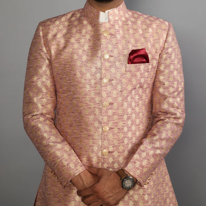 Handmade Banarasi Brocade Achkan for Men | Father Son Combo | Silver Pink Color | Pastel Colour Sherwani | Perfect for Grooms