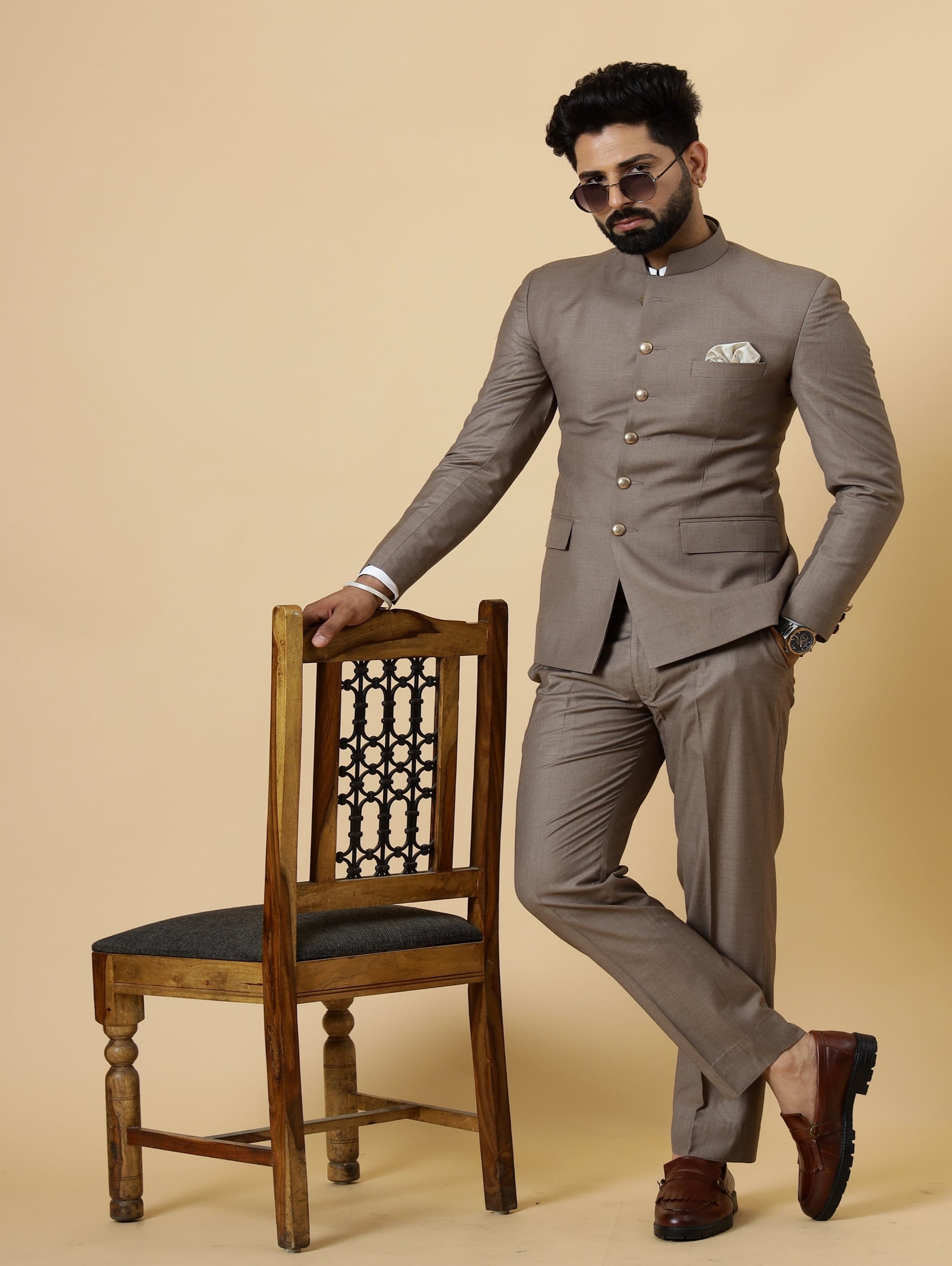 Traditional Mink Brown Jodhpuri Suit| Perfect for Wedding and Casual wear| S