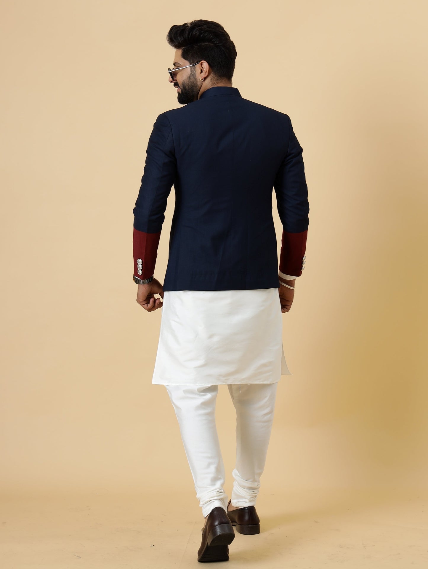 Bespoke Navy-Blue Jodhpuri Bandhgala with Off-White Kurta Pajama