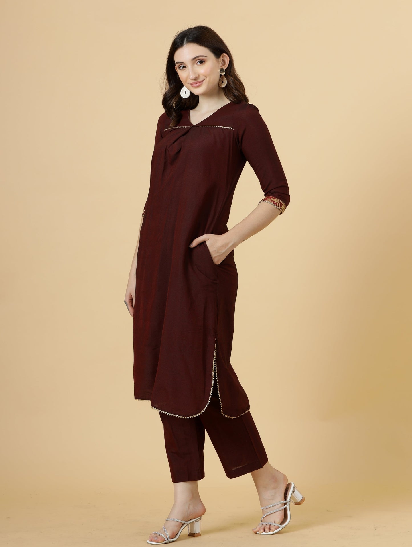 Classy Wine Kurti-Palazzo Set