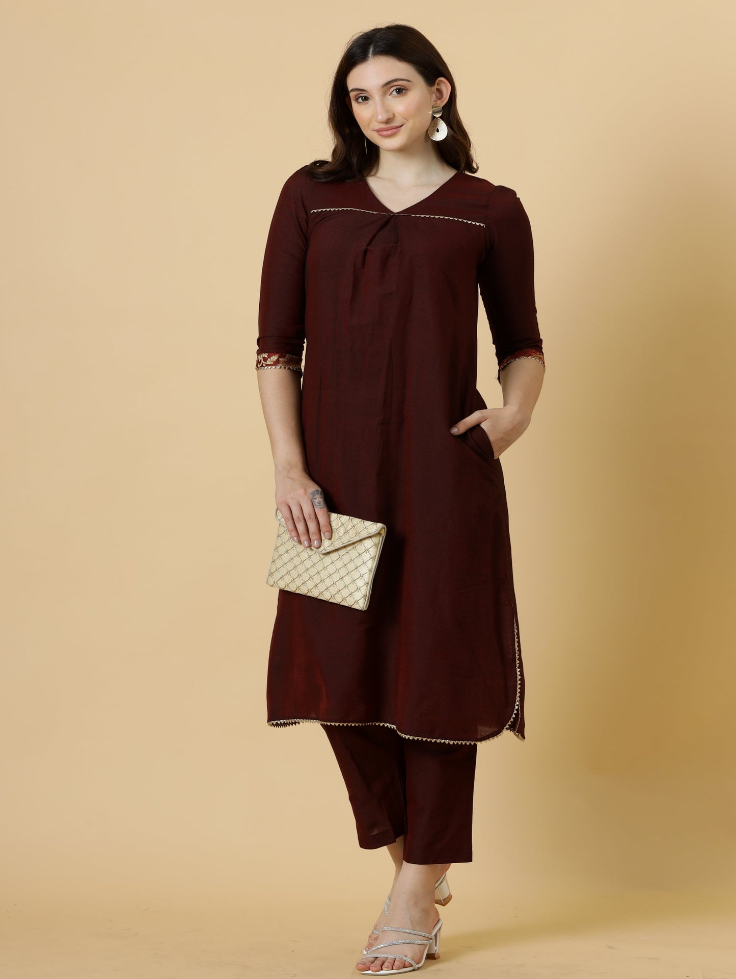 Classy Wine Kurti-Palazzo Set