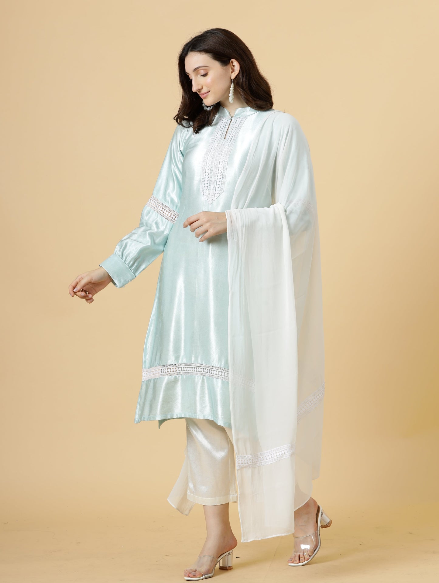 Alluring Sky Blue Silk Kurti-Palazzo Set