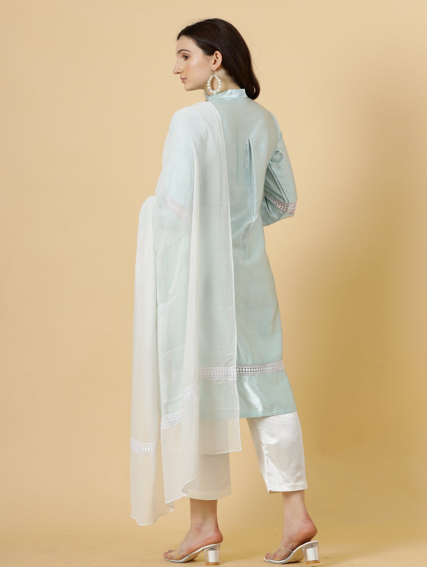 Alluring Sky Blue Silk Kurti-Palazzo Set