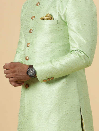 Stunning Pistachio Green Banarasi Brocade Achkan for Men | Father Son Combo | Perfect for Grooms