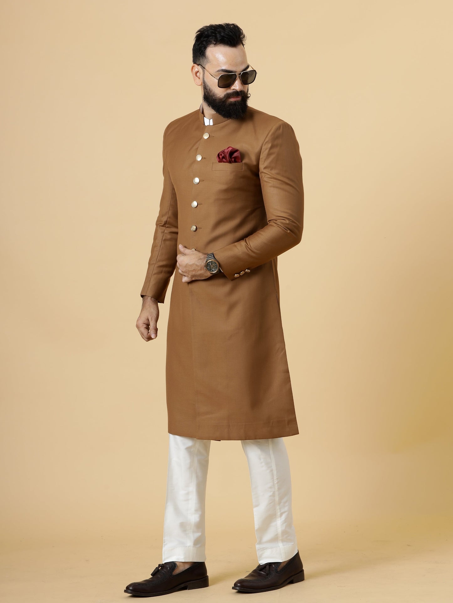 Classic Caramel Brown Achkan for Men